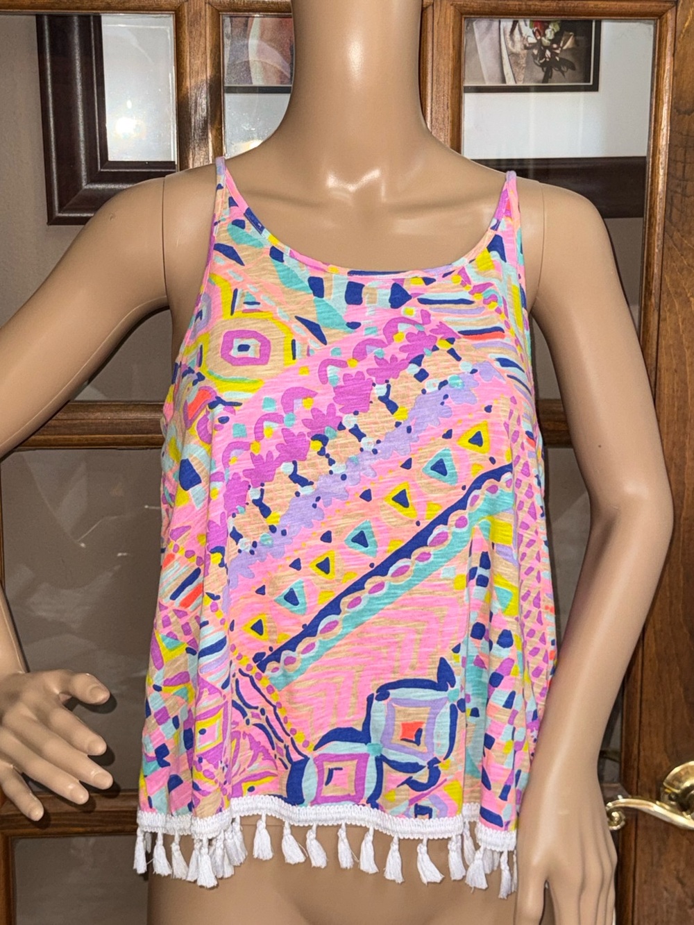 Lilly Pulitzer Pink Multi-Color Tassel Hem Tank Top